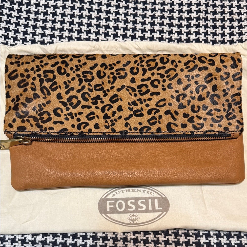 Fossil Leopard Print Brown Clutch